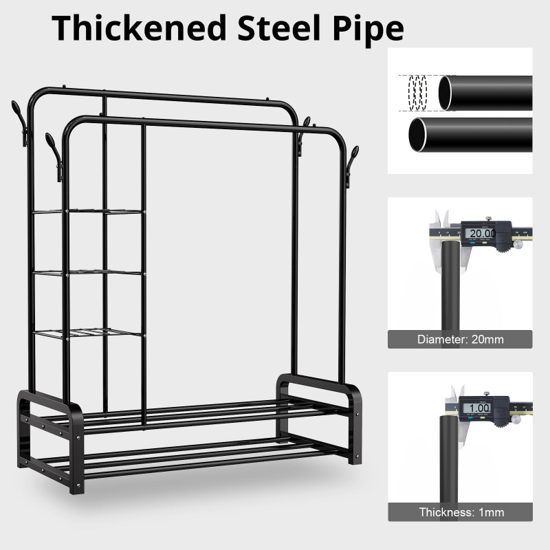 Clothes Rack with Shelves, Double Rods Clothing Rack for Bedroom, Black version 1.0.0